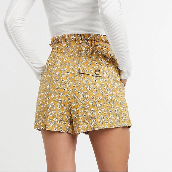 Short Topshop Taille 10 - Femme - Motif Floral - Taille Haute Paperbag